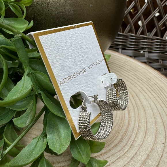 Adrienne Vittadini Silver Tone Textured Rope Hoops NWT - Picture 2 of 3